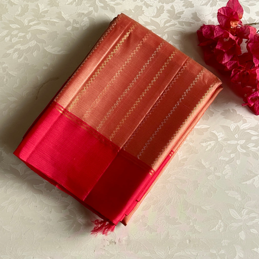 Rani Pink And Copper Designer Pure Silk Saree With Zari Border