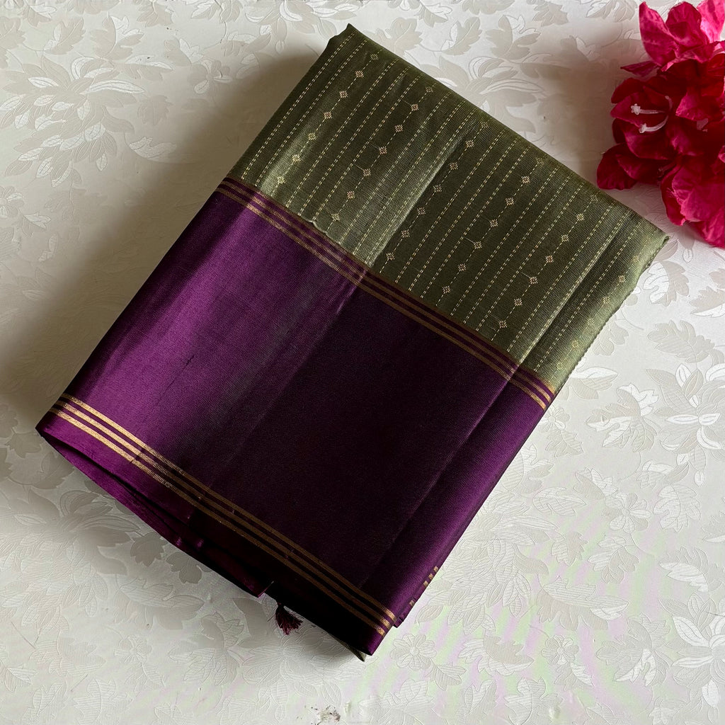 Olive Green Plum Purple Designer Pure Silk Saree