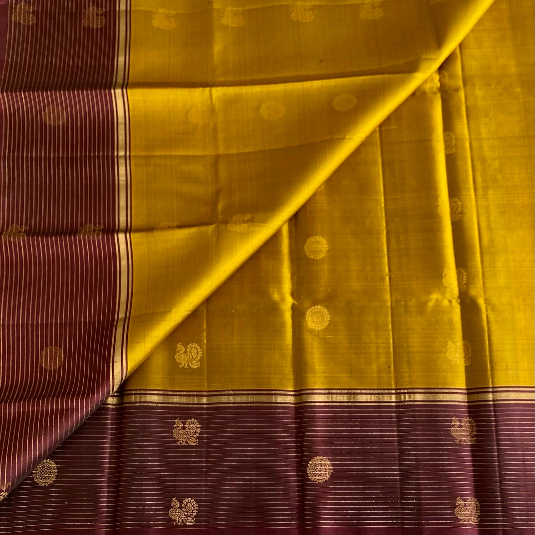 Deep MustRd Designer Pure Silk Saree With Wine Brown Border