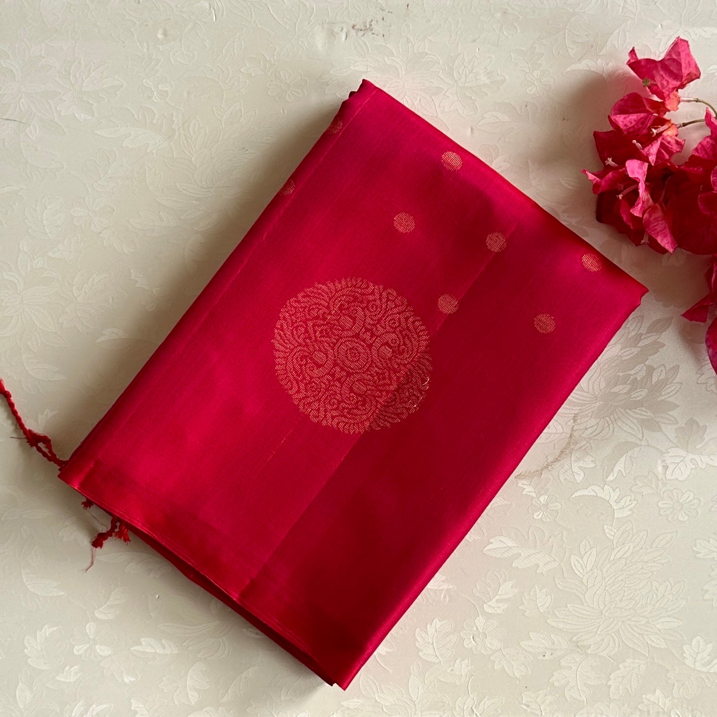 Rani Pink Designer Pure Silk Saree With Metallic Gold Border And Pallu