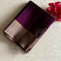 Deep Plum Designer Pure Silk Saree With Antique Greyish Gold Pallu