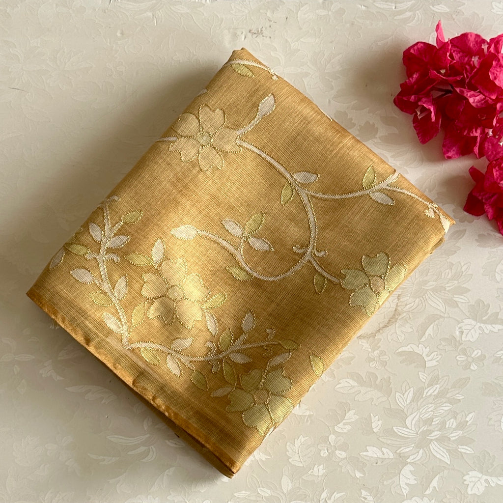 Mustard Yellow Floral Embroidered Saree with Tassel Border Elegant Traditional