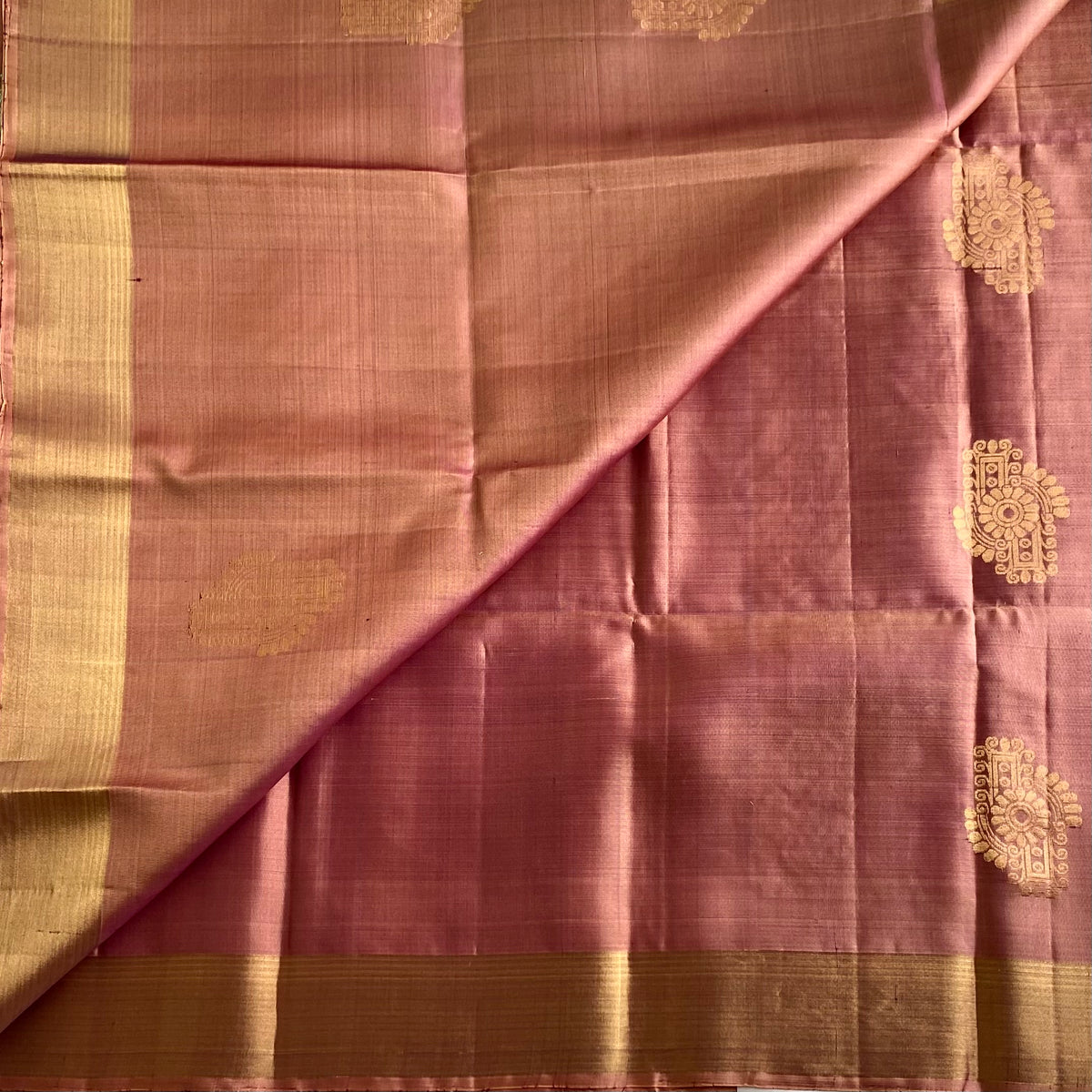 Rare Bronze Copper Designer Pure Silk Saree With Sea Green Pallu