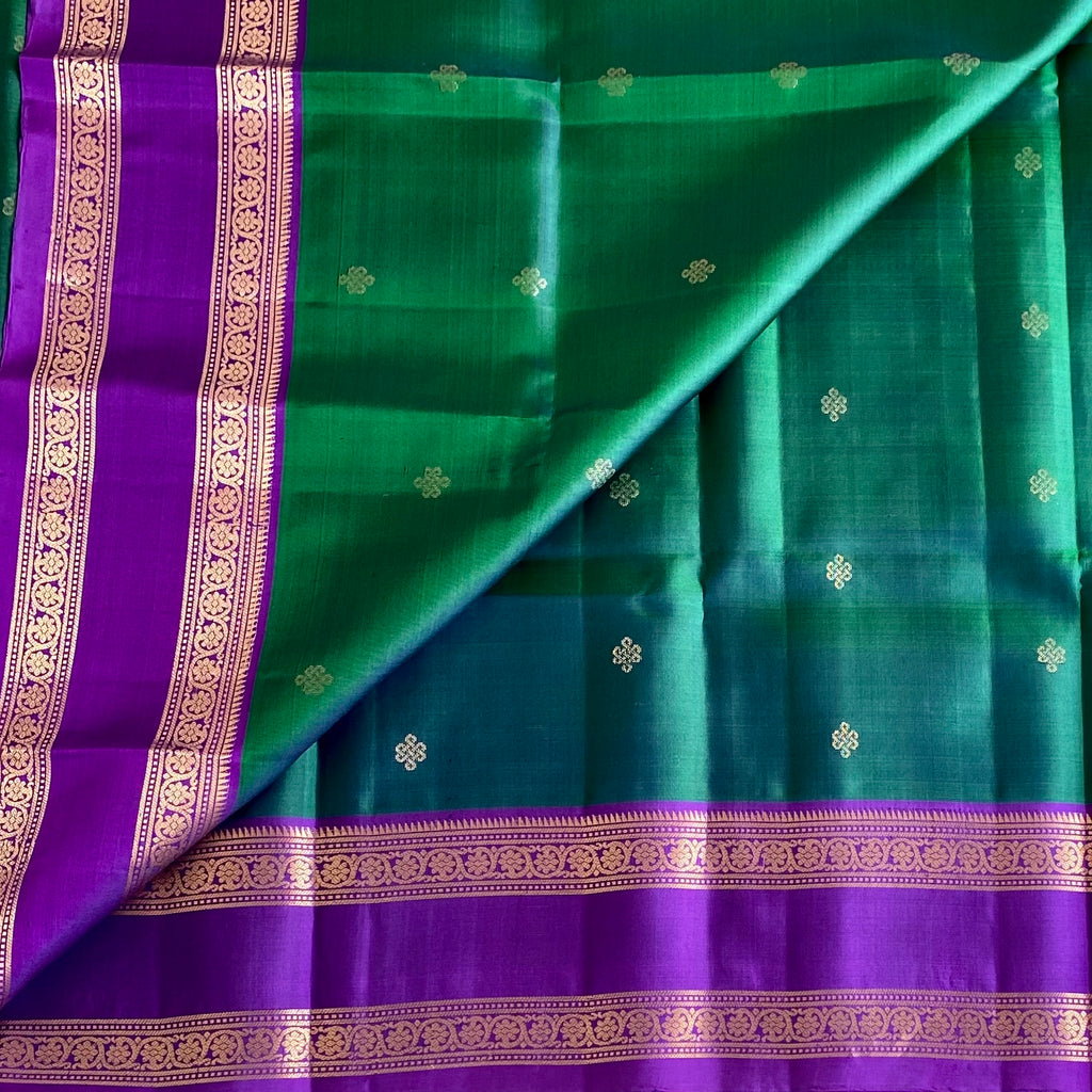 Peacock Green With Magical Purple Retta Petta Borders Pure Silk