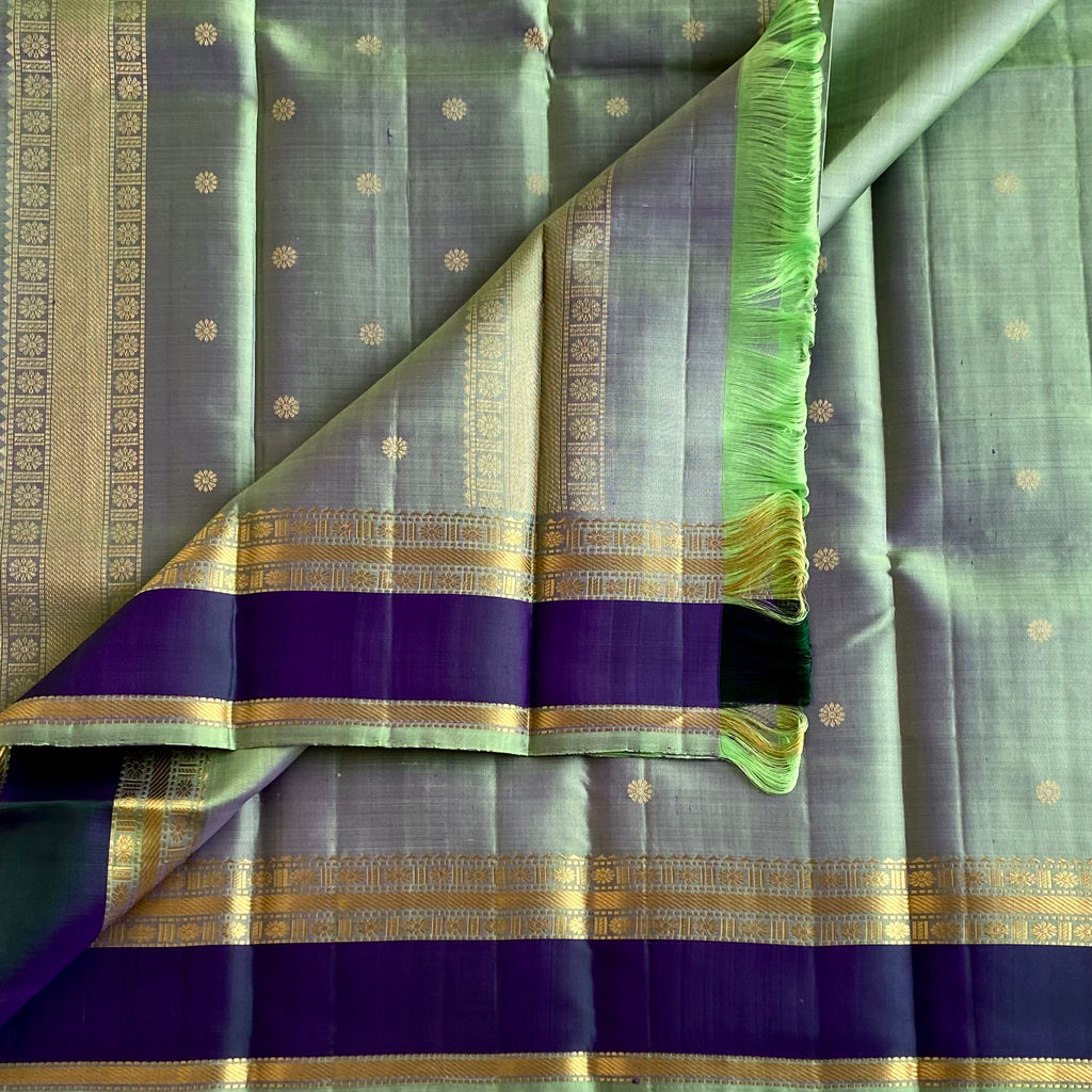 Stunner Metallic Teal Blue Kanjeevaram Pure Zari Silk Saree With Deep Blue Border
