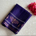 Royal Purple Softest Lightweight Tussar With Rose Pink Floral Zari Border