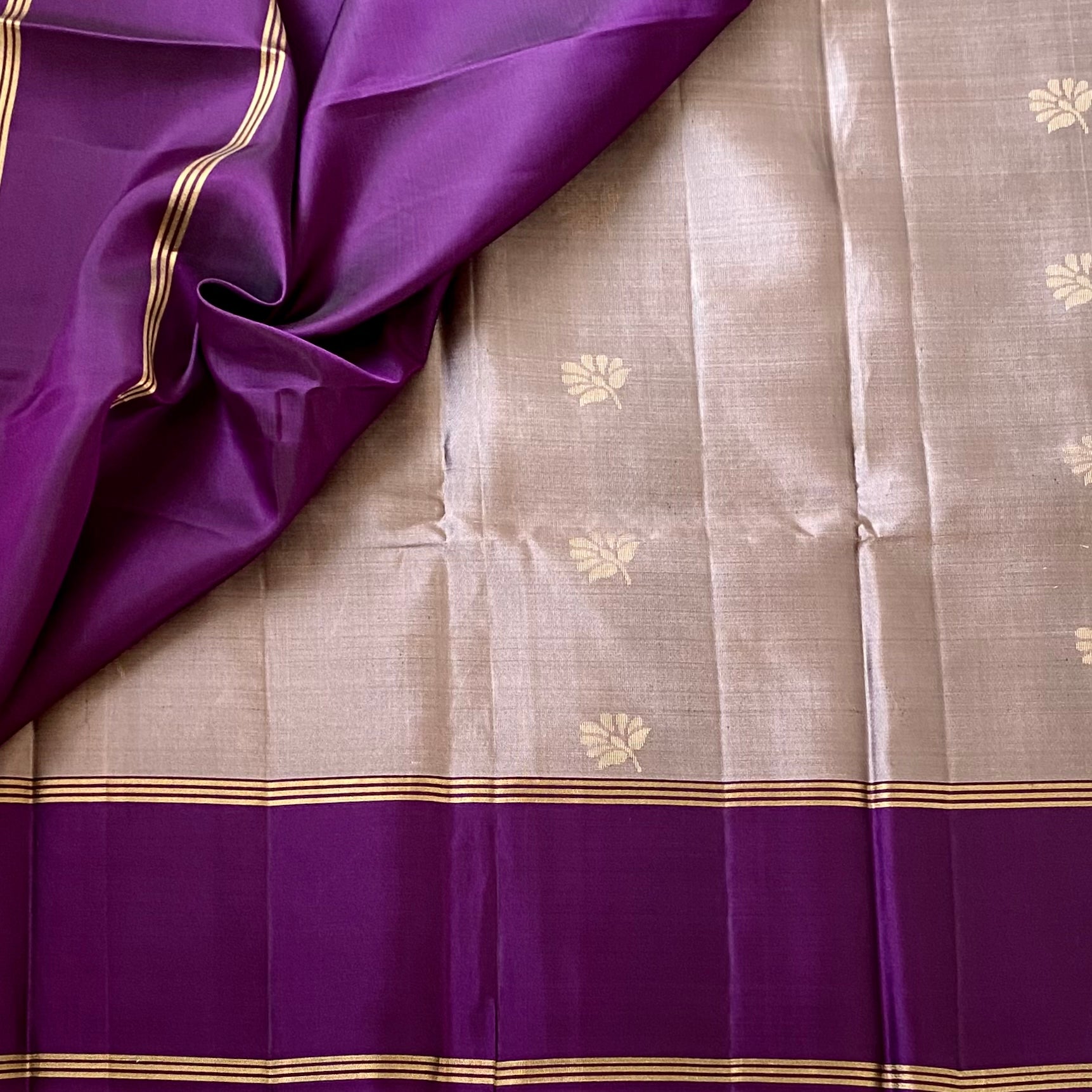 Magenta Silk Saree Gold Zari Floral Border Traditional Wedding Wear
