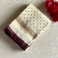 Ivory Banarasi Soft Crepe Silk With Rich Purple Contrast