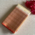 Ivory Dream With Pastel Peach Kanjeevaram Pure Zari Silk Saree