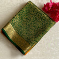 Mustard n Green Half n Half Mysore Crepe Silk Saree With Metallic Gold Zari Weave