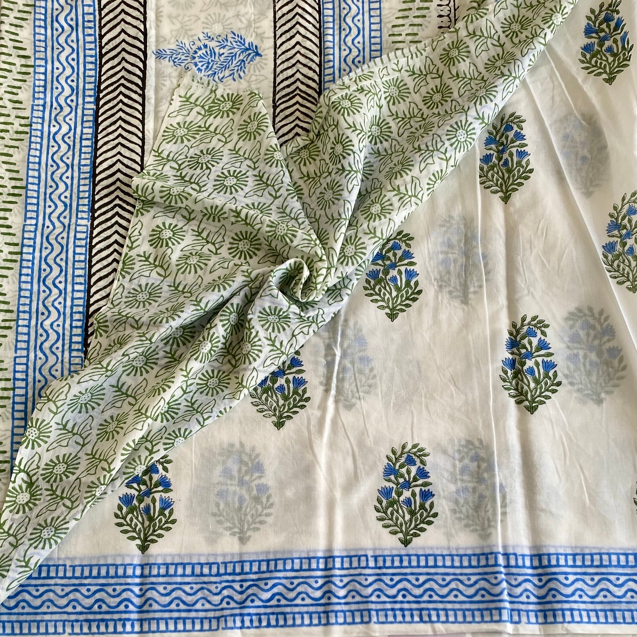 Off White Soft Tussar Silk Saree With Sky Blue Striped Border