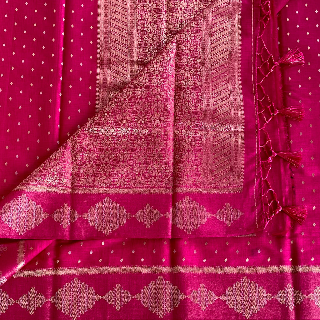 Magenta Gold Brocade Saree With Diamond Buti And Medallion Border