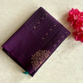 Turquoise Aubergine Silk Saree Gold Zari Floral Zigzag Pallu Traditional