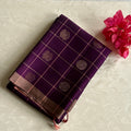 Classy purple with metallic mauve stunner checkered pure silk
