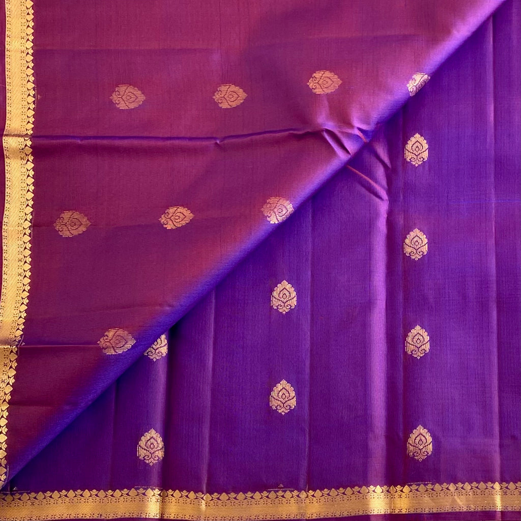 Dual Shaded Violet Designer Pure Silk Saree With Intricate Zari Woven Pallu