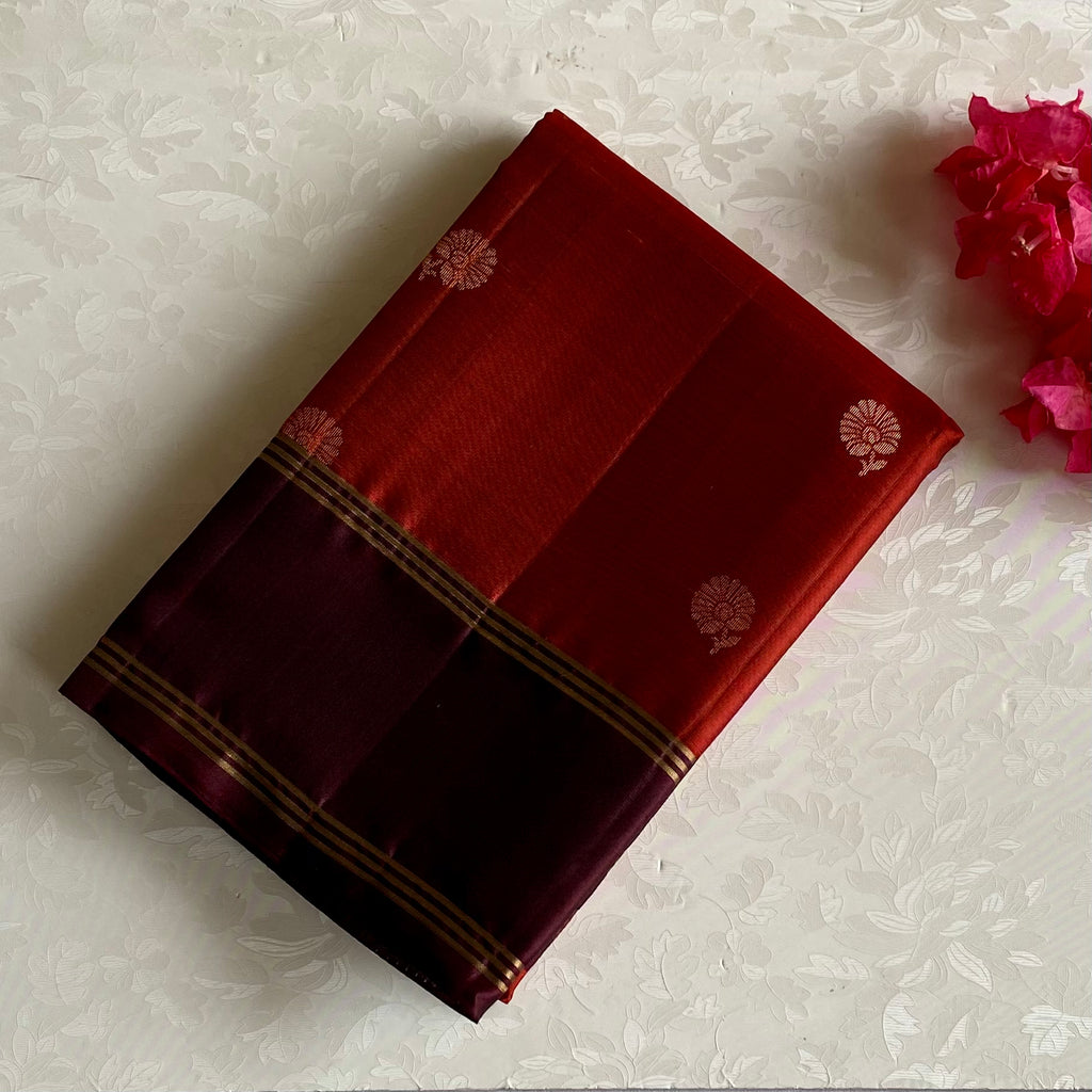 Burnt Orange Designer Pure Silk With Deep Plum Beauty
