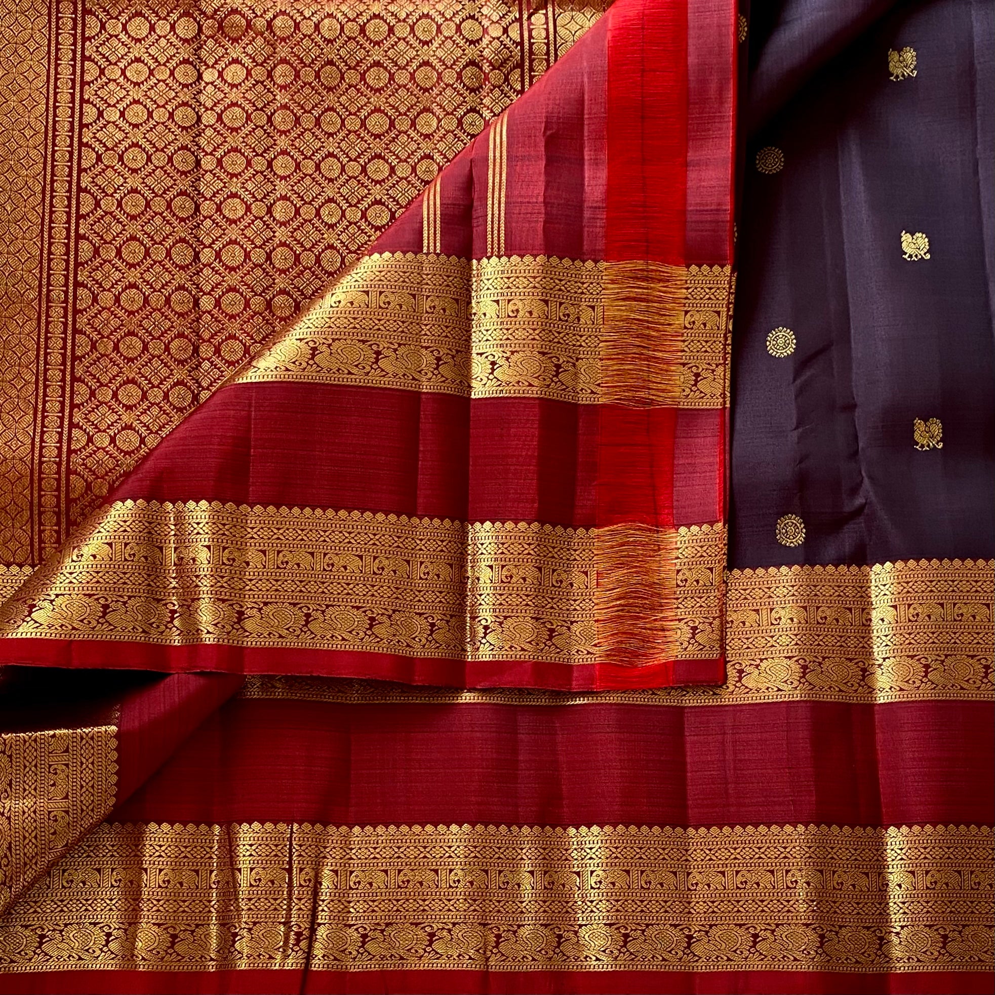 Deep Wine Coffee Kanjeevaram Pure Zari Silk With Deep Maroon Pallu