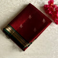 Deep Maroon Designer Pure Silk Saree Bottle Green Pallu Gold Zari