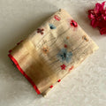 Golden Beige Soft Linen Saree With Scarlet Red Border