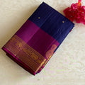 Indigo Navy Kanjeevaram Pure Zari Checkered Silk Saree With Deep Magenta Pallu