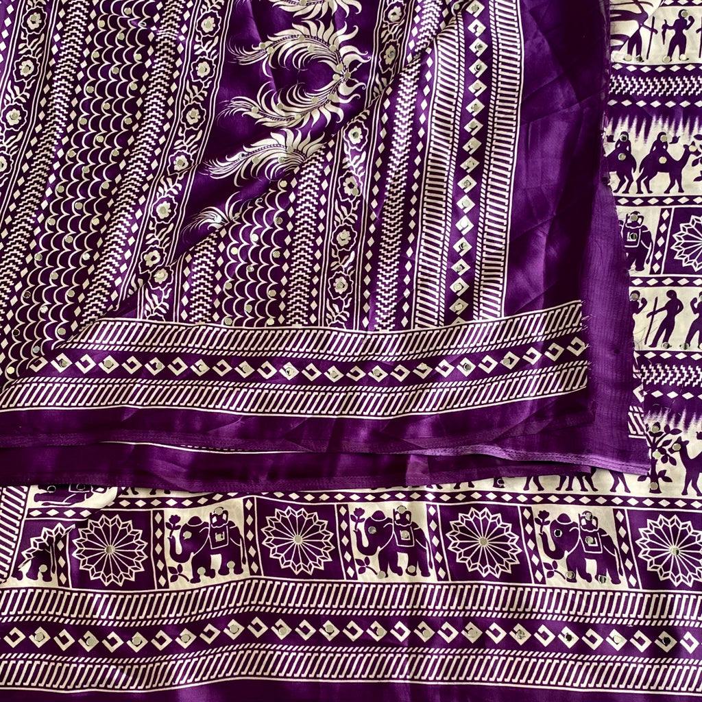 Ivory White Softest Satin Silk Saree With Royal Purple Pallu