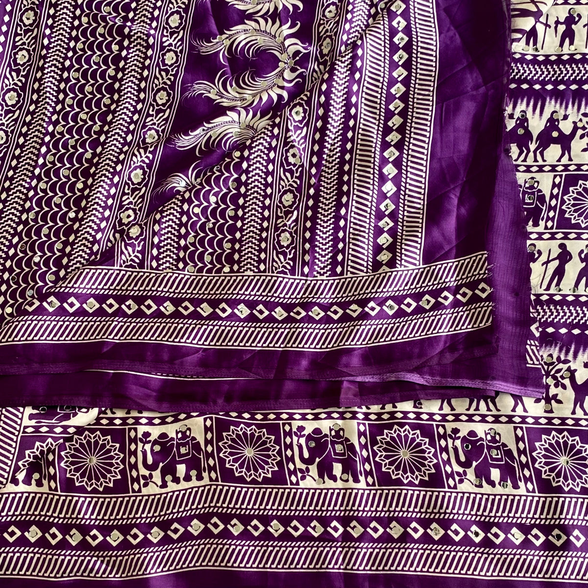 Ivory White Softest Satin Silk Saree With Royal Purple Pallu