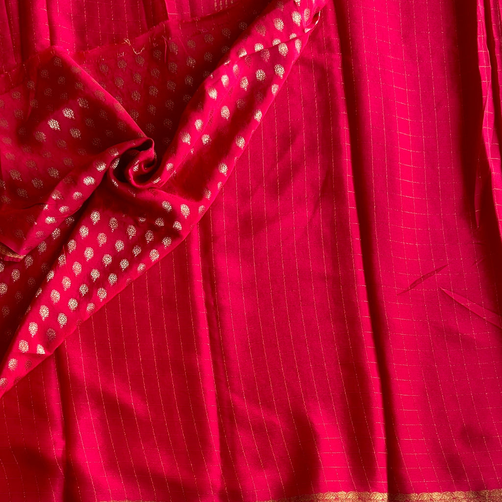 Cherry Pinkish Red Softest Georgette crepe checkered beauty