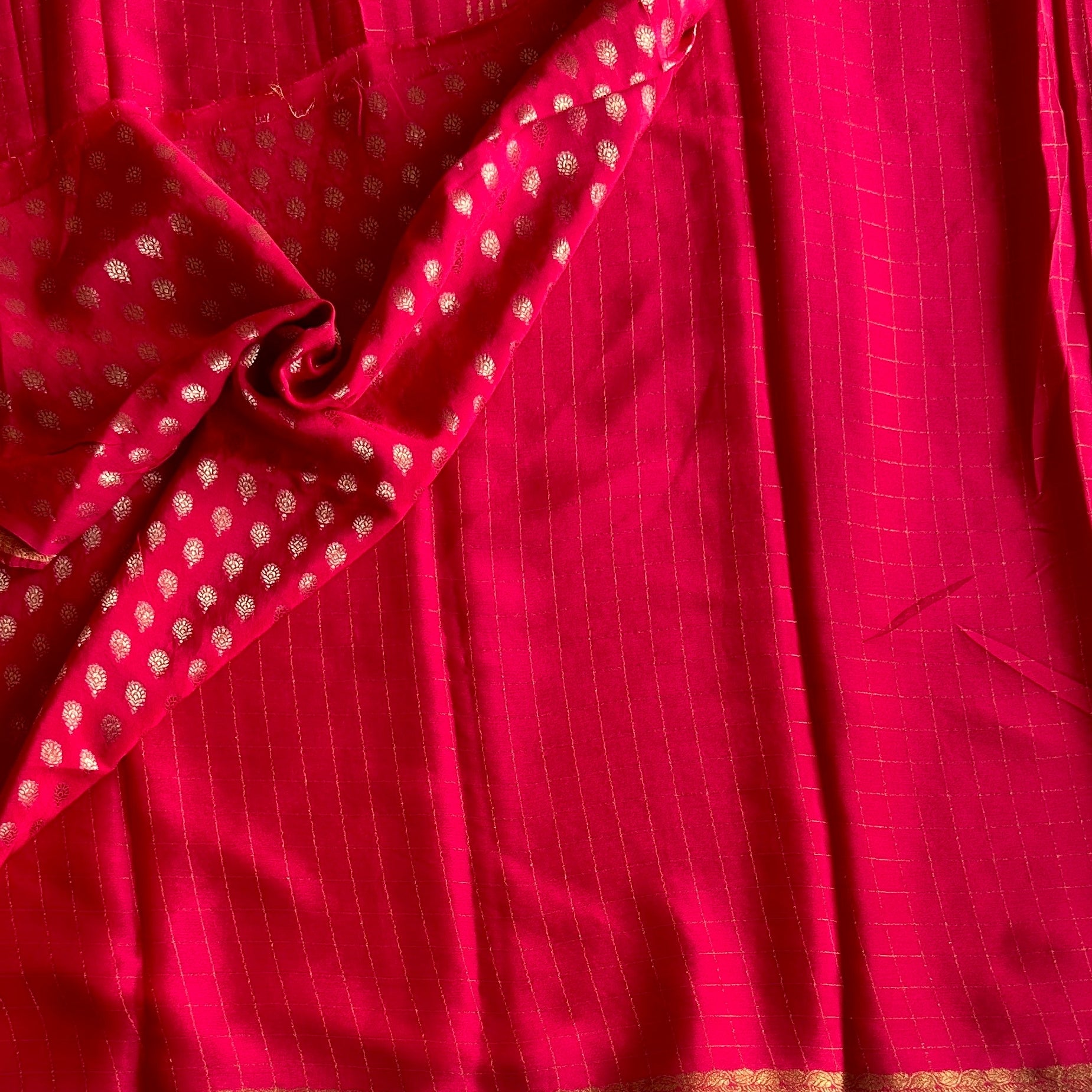 Cherry Pinkish Red Softest Georgette crepe checkered beauty