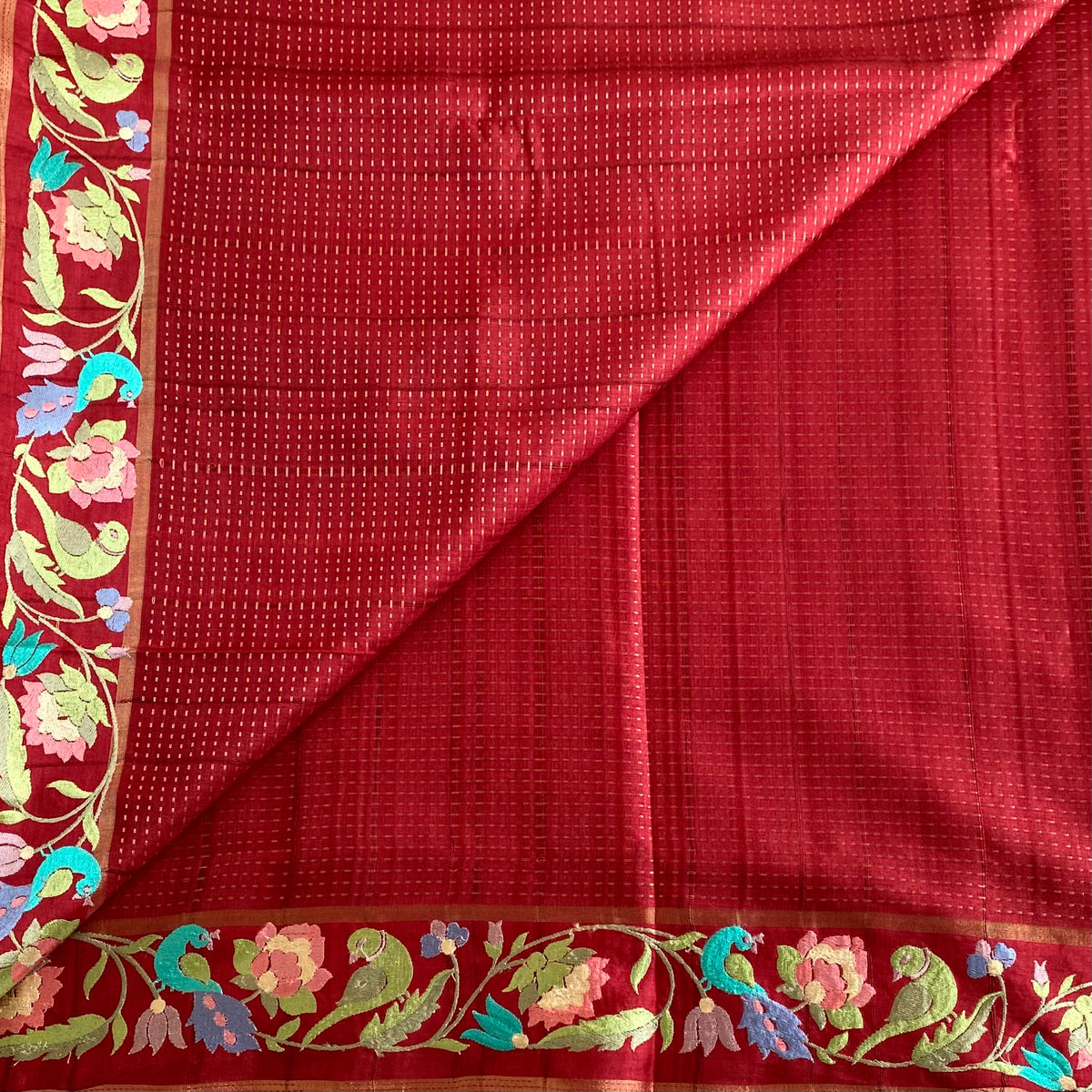 Deep Maroon Embroidered Soft Tussar Silk Saree With Antique Gold Pallu