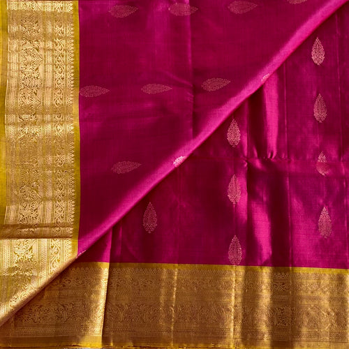 Berry Pink Designer Pure Silk With Mustard Gold Pallu