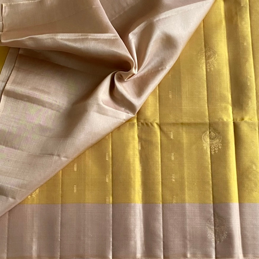 Sunshine Yellow with Blush Beige Designer Pure Silk Beauty