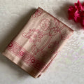 Tan Beige Soft Tussar Silk Saree With Deep Maroon Pallu