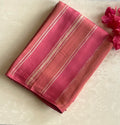 Shades of Rose pink designer blended soft silk with zari stripes and contrast brown stunner blouse