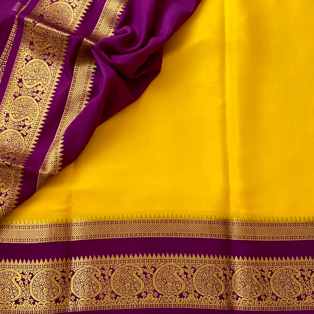 Golden Yellow with Stunning Magenta Pure Mysore Silk saree