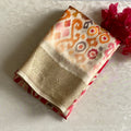 Champagne Beige Jute Tussar Silk With Antique Zari Pallu & Dreamy Prints