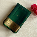 Teal Silk Saree Antique Gold Zari Elephant Border Tassels Traditional