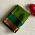 Leaf Green Designer Pure Silk Saree With Plum Purple Pallu