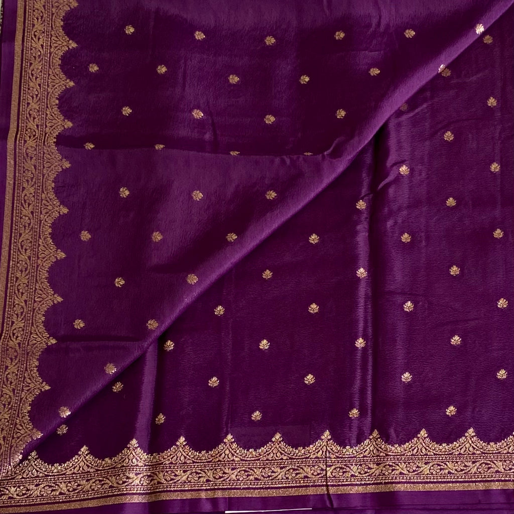 Royal Purple Banarasi Crepe Silk Saree With Antique Gold Brocade