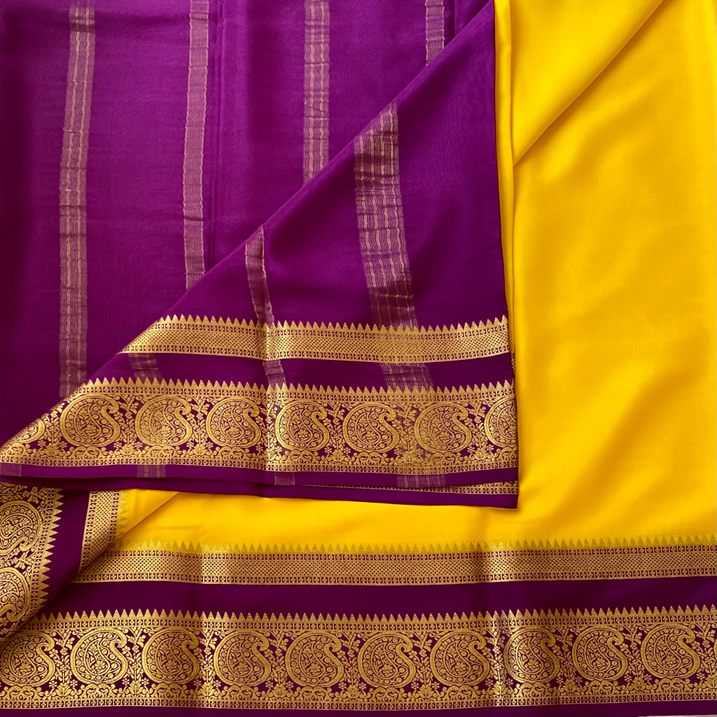 Golden Yellow with Stunning Magenta Pure Mysore Silk saree