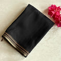 Charcoal Gold Border Handloom Saree Elegant Striped Pallu Traditional Occasion
