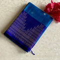 Turquoise Blue With Royal Blue Designer Pure Silk Saree With Temple Borders