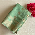 Mint Green Silk Saree With Gold Brocade Paisley Work Border