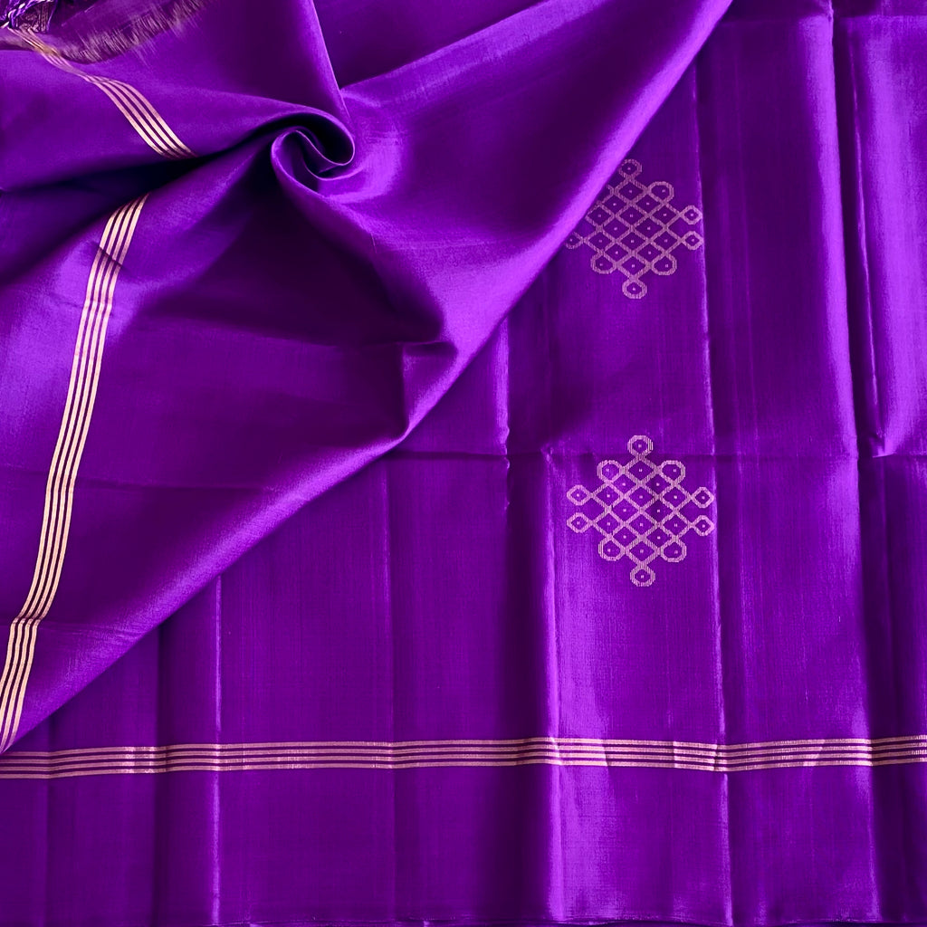 Royal Purple Designer Pure Silk Saree With Gold Lattice Work