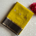Lemon Yellow Soft Crepe Silk Saree With Jet Black Pallu