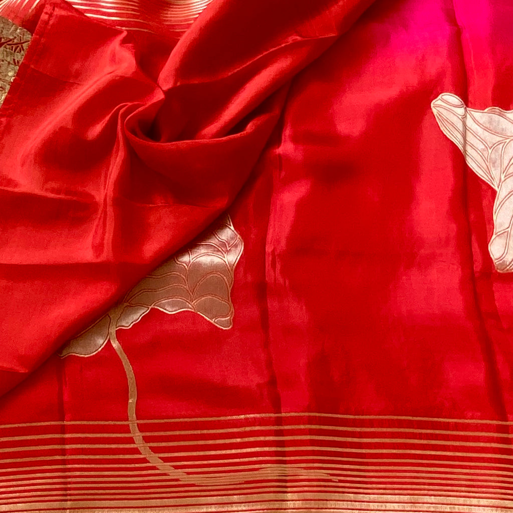 Ombre red with pink soft satin crepe designer stunner