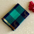 Shades of Blue Checkered Designer Pure Silk With Royal Blue And Deer Buta