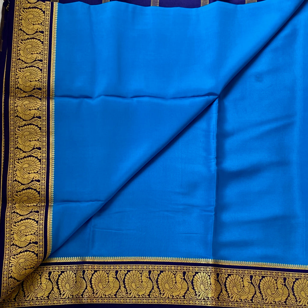Cobalt Blue Silk Saree With Gold Woven Paisley Border Elegant