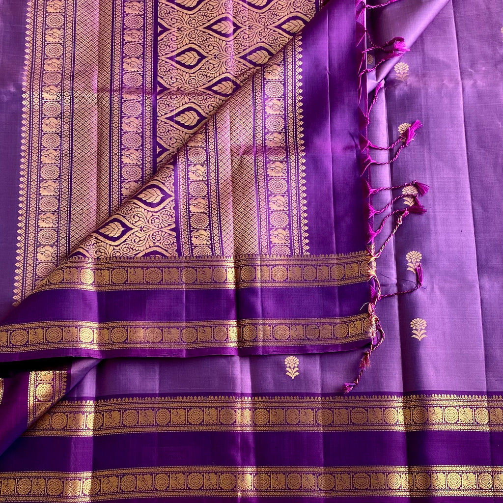 Metallic Lavender Designer Pure Silk With Cadbury Purple Pallu
