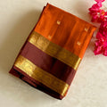 Maroon Rust Orange Silk Saree With Gold Woven Floral Border