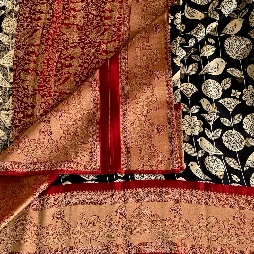 Stunner Kalamkari Black n White Designer Premium Soft Tussar